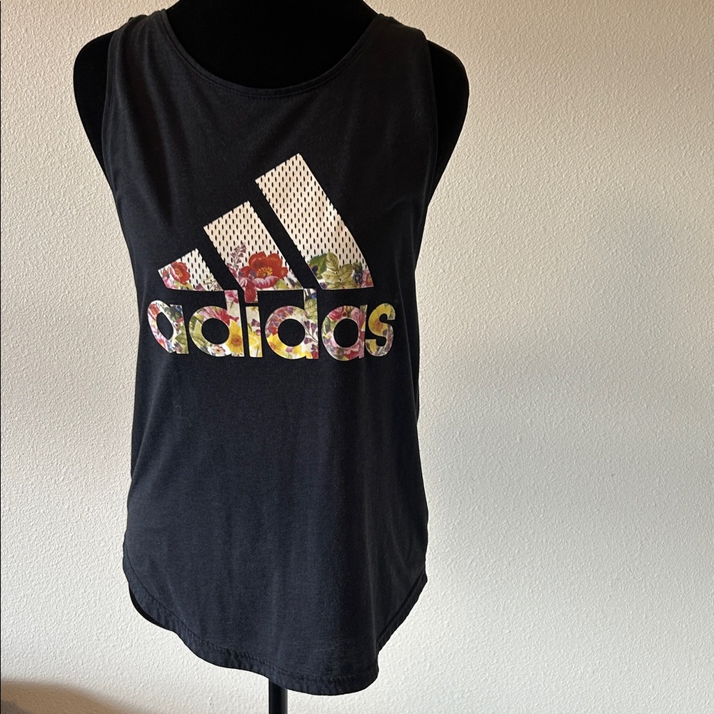Adidas Black Tank with Floral Logo